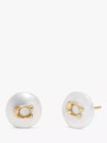 Coach freshwater pearl and gold coin stud earrings for pierced ears - British product