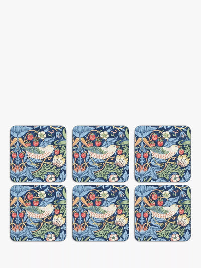 John Lewis Morris & Co. Strawberry Thief Pure Morris Cork-Backed Coasters, Set of 6- Buy online at McGrocer