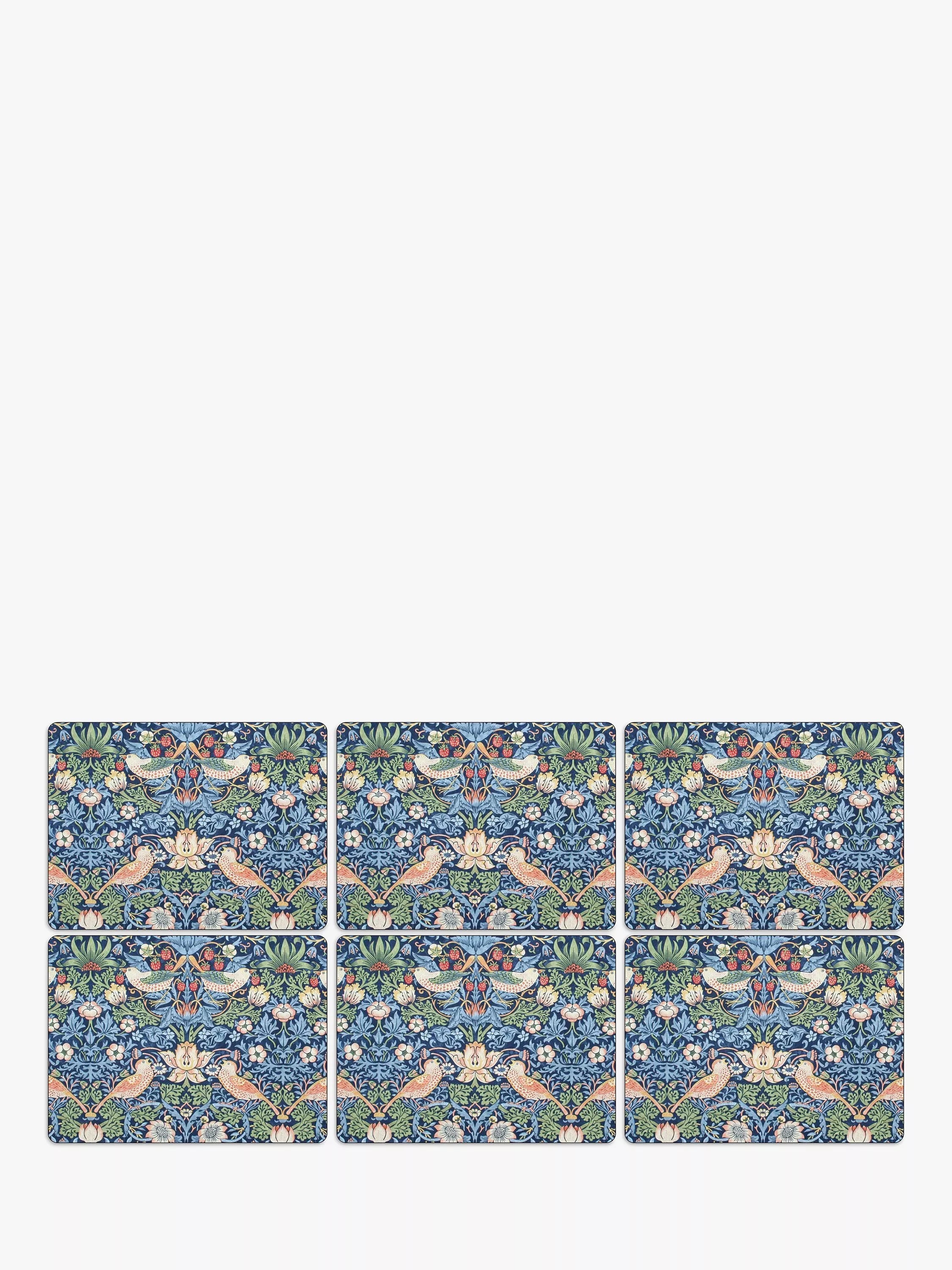 Morris & Co. Strawberry Thief Pure Morris Cork-Backed Placemats, Set of 6