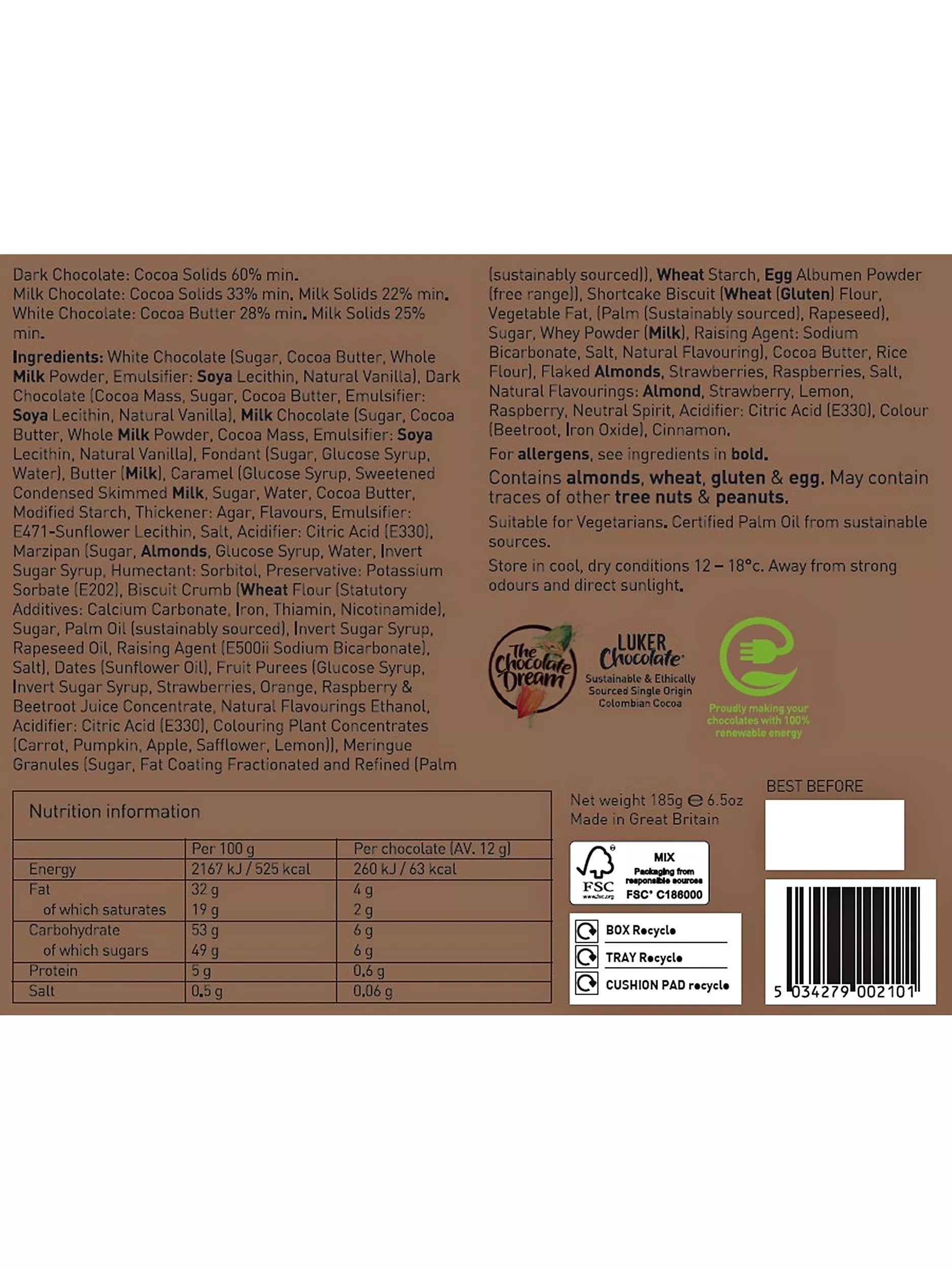 Holdsworth Exclusive Dessert Collection assorted chocolate box 185g, UK version