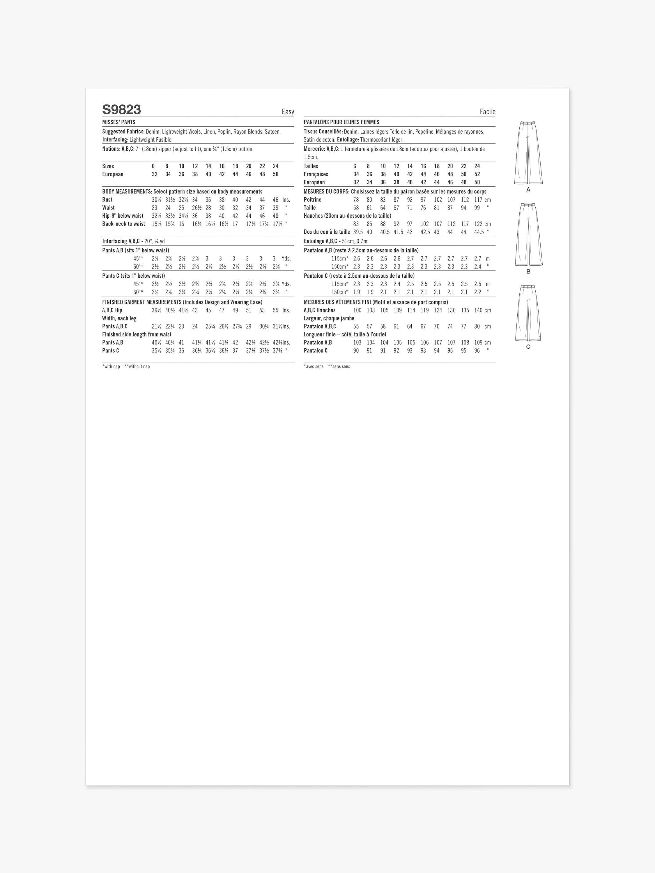 Simplicity Damen Hose Schnittmuster S9823, importiert aus dem Vereinigten Königreich