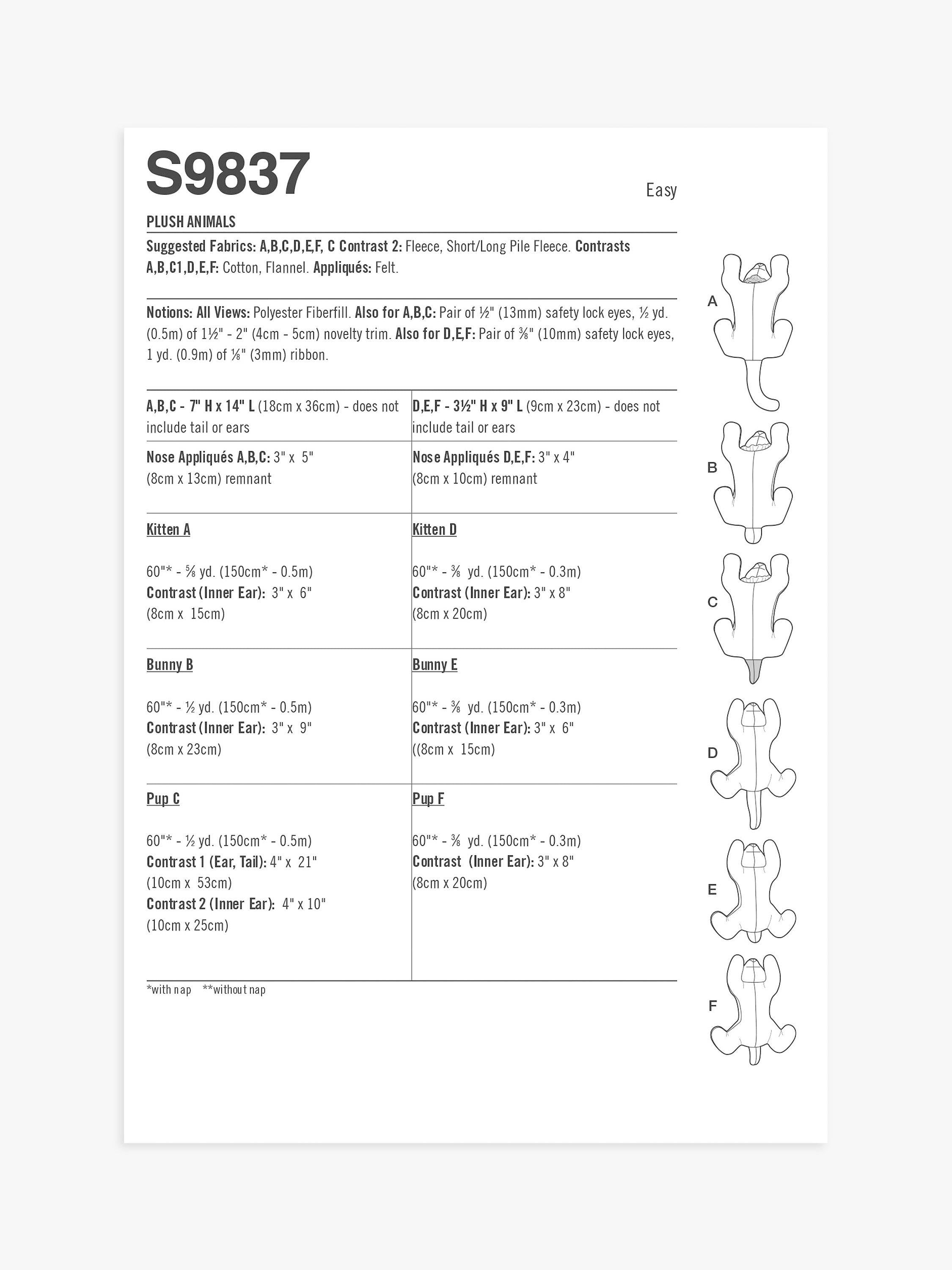 Simplicity Plüschtier-Nähpattern S9837 - Britisches Produkt