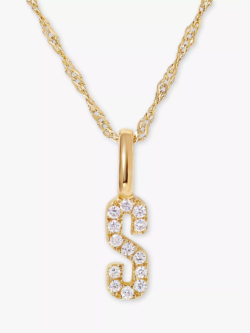 Edge of Ember 14ct Gold Diamond Initial Pendant Necklace, S