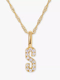 Edge of Ember 14ct Gold Diamond Initial Pendant Necklace, S