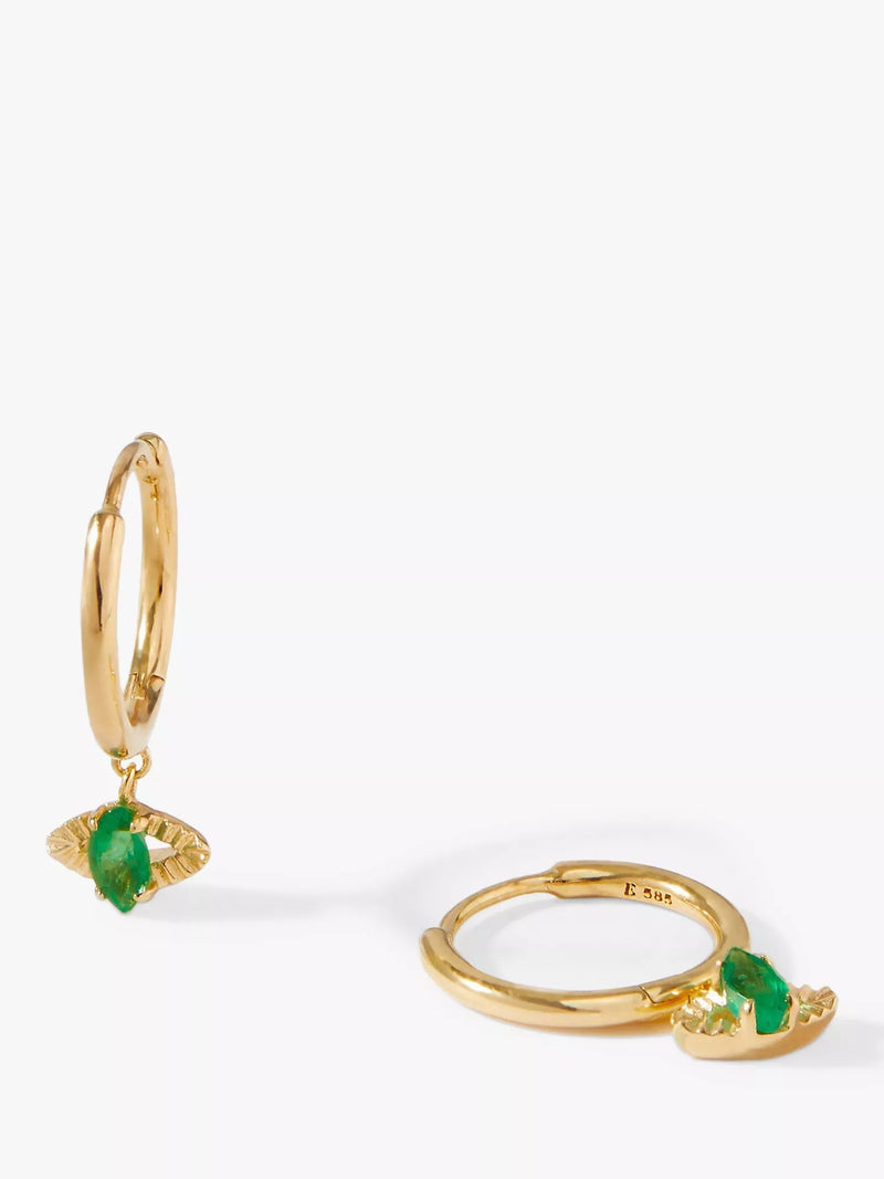 Edge of Ember 14ct gold emerald evil eye hoop earrings, UK version