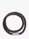 BARTLETT LONDON brown men's woven leather double wrap bracelet, UK version