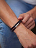 BARTLETT LONDON brown men's woven leather double wrap bracelet, UK version