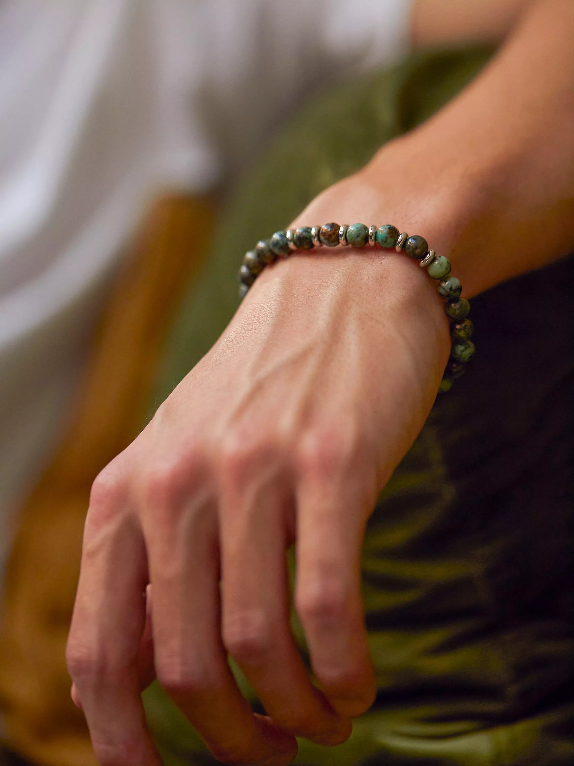 BARTLETT LONDON men's agate beaded bracelet green (British brand)