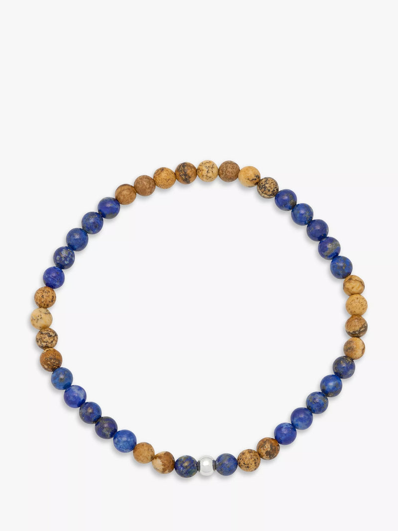 BARTLETT LONDON men's lapis lazuli jasper beaded bracelet 20cm (British brand)