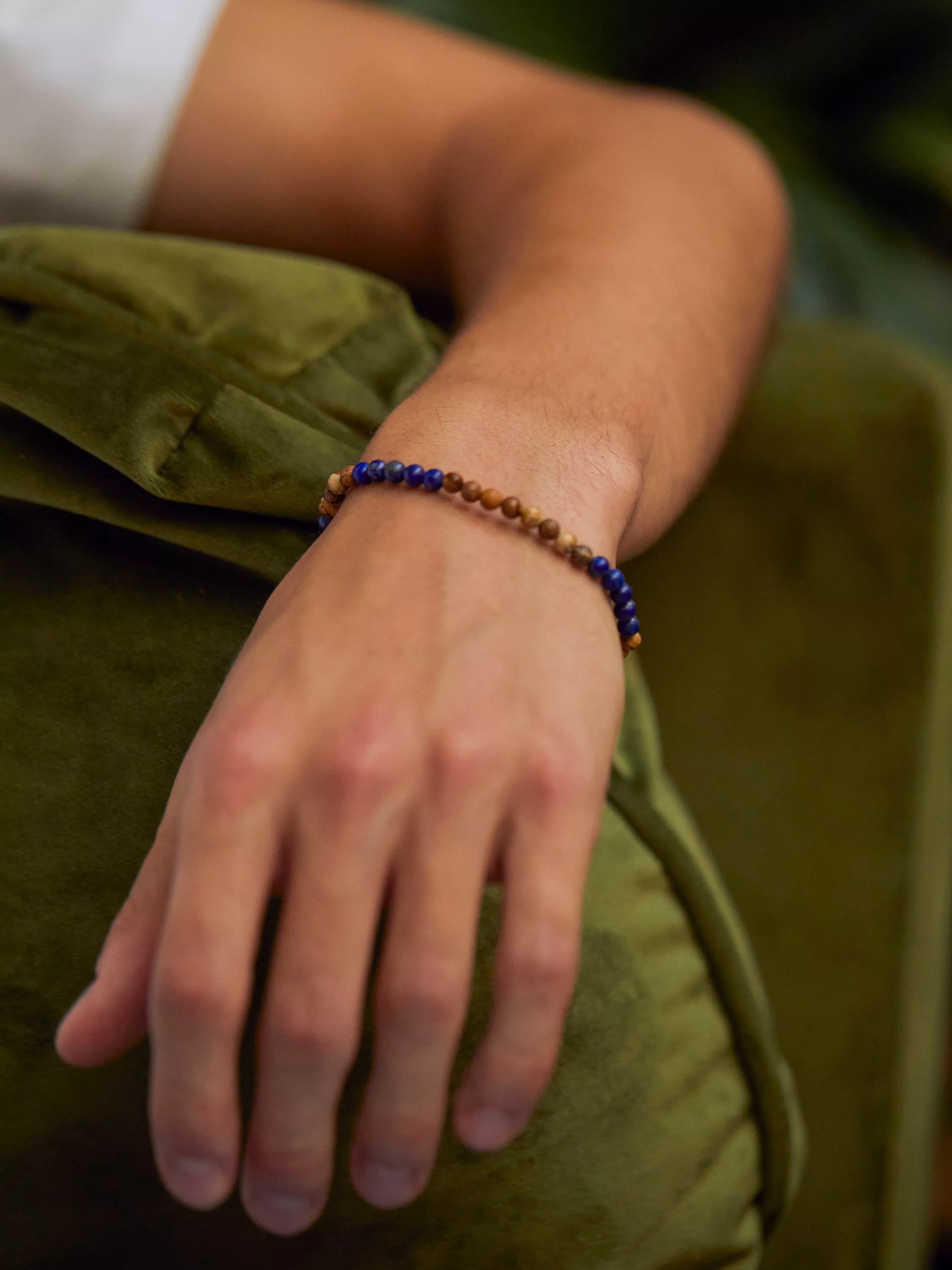 BARTLETT LONDON men's lapis lazuli jasper beaded bracelet 20cm (British brand)
