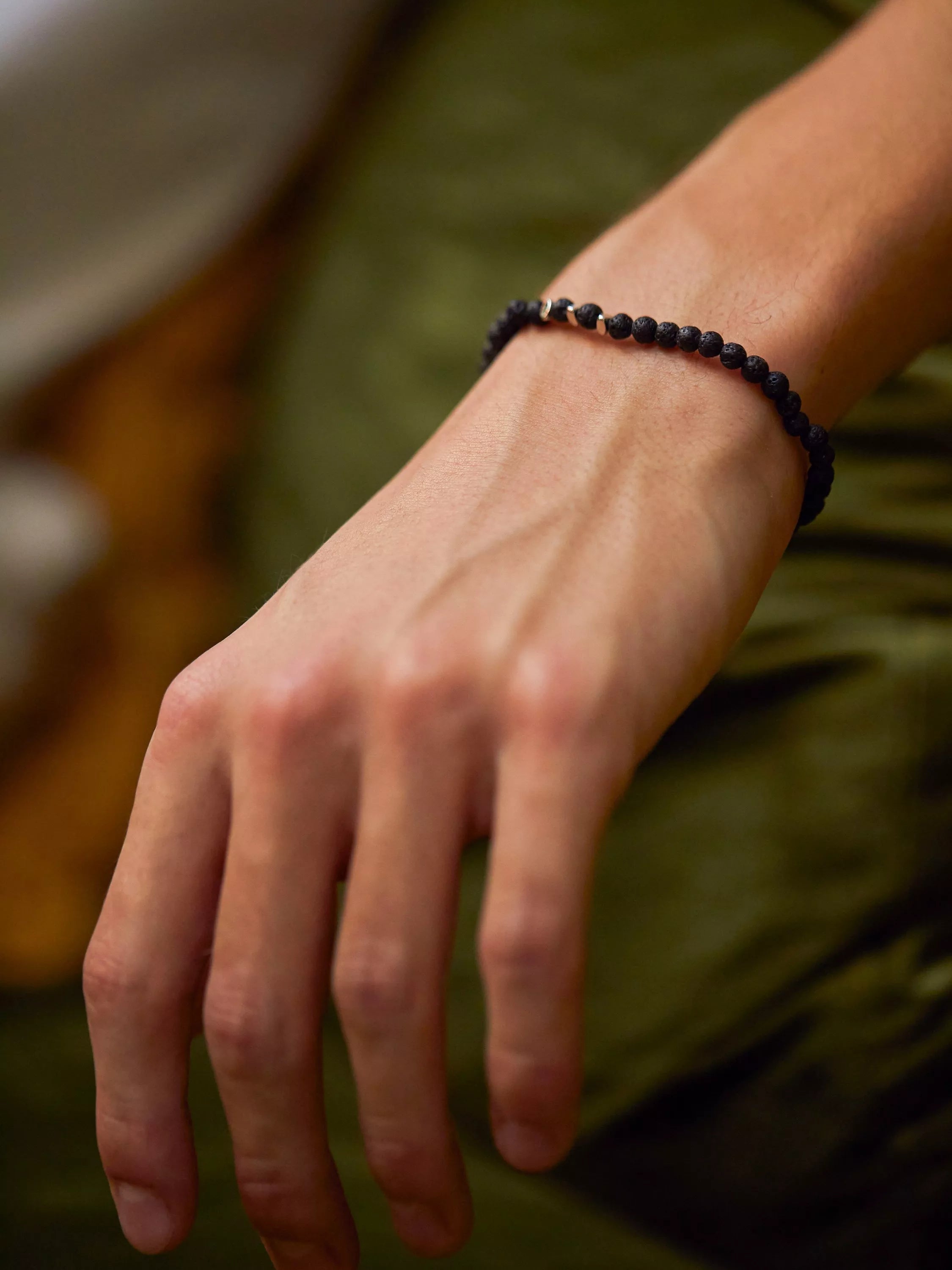 BARTLETT LONDON men's lava rock beaded bracelet brown, UK version