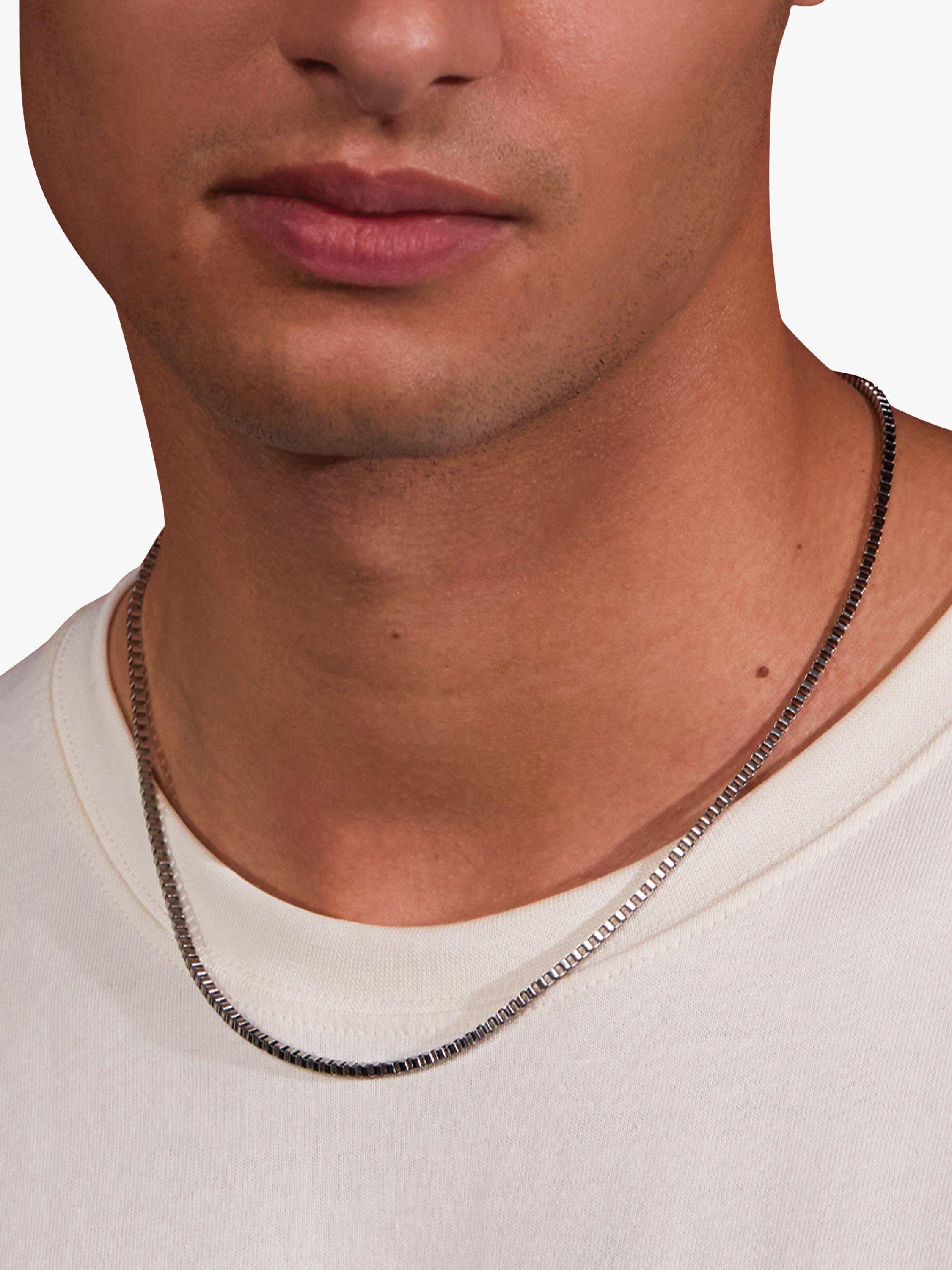 Collier chaîne à maillons carrés argenté BARTLETT LONDON pour homme 50 cm (marque britannique)