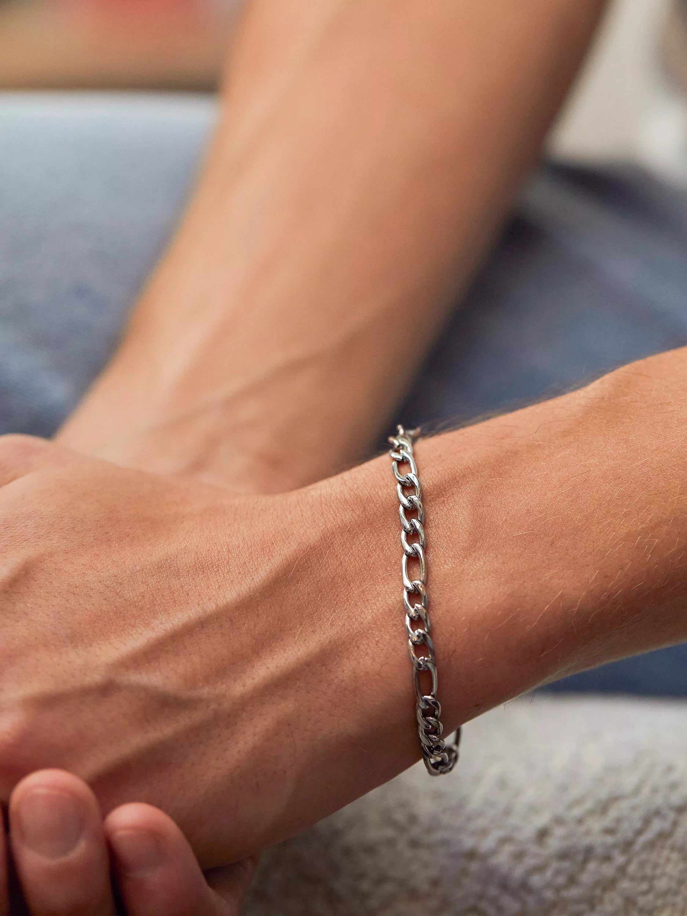 BARTLETT LONDON men's Figaro chain bracelet silver 20cm, UK version