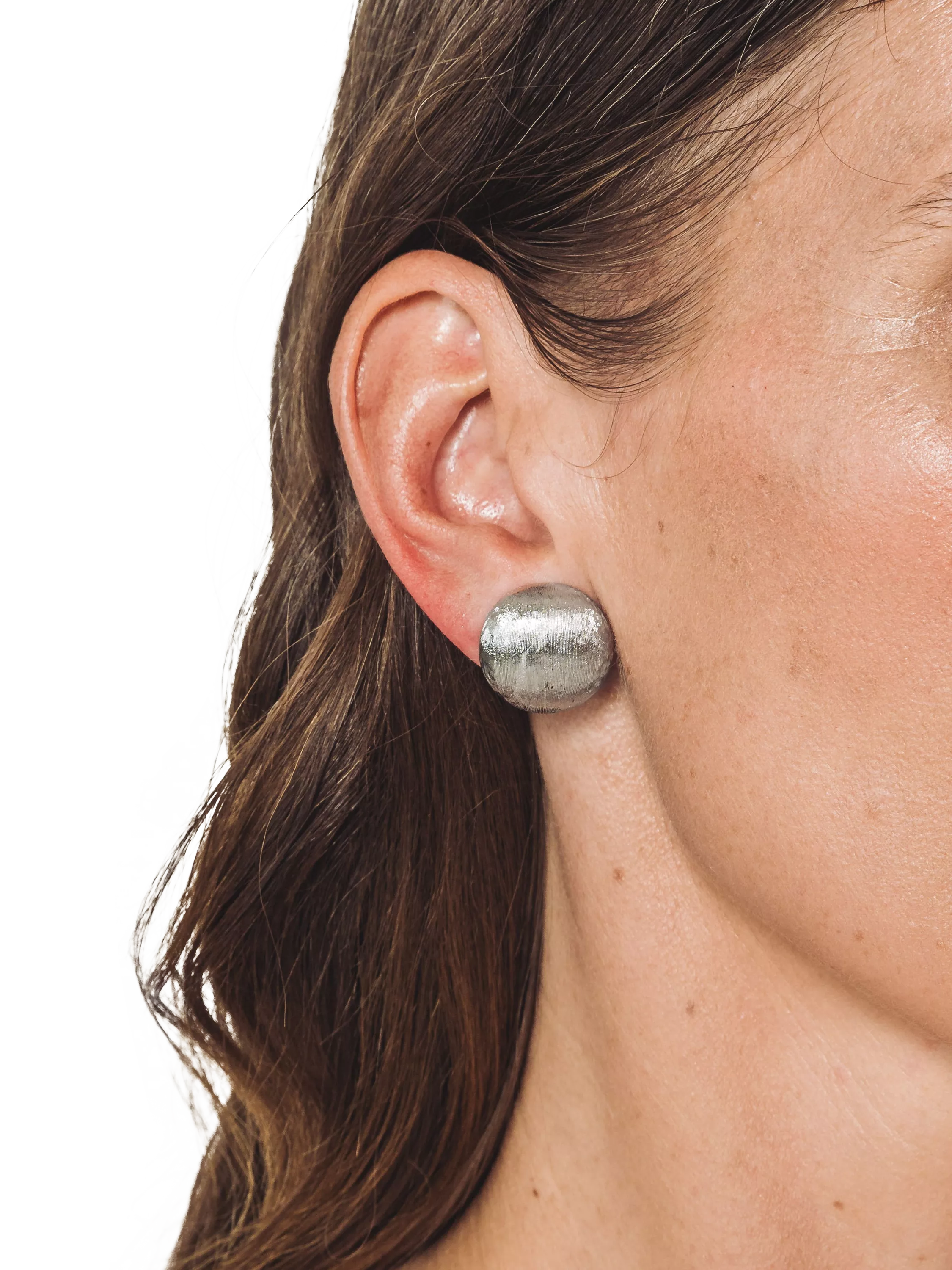 Eclectica round clip-on rhodium earrings 2cm, UK version