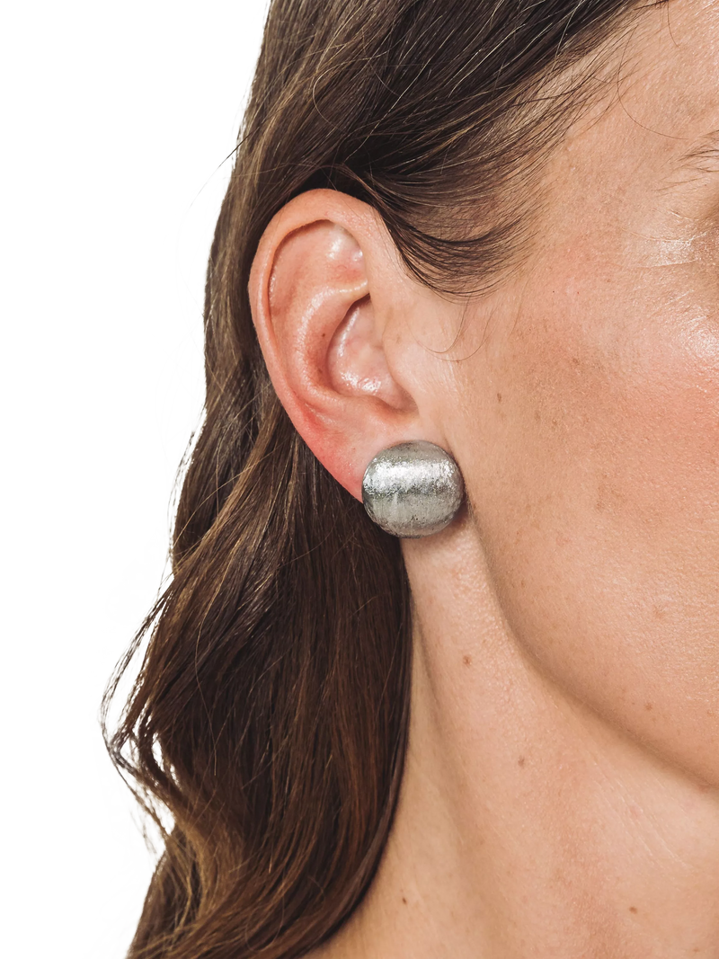 Eclectica round clip-on rhodium earrings 2cm, UK version