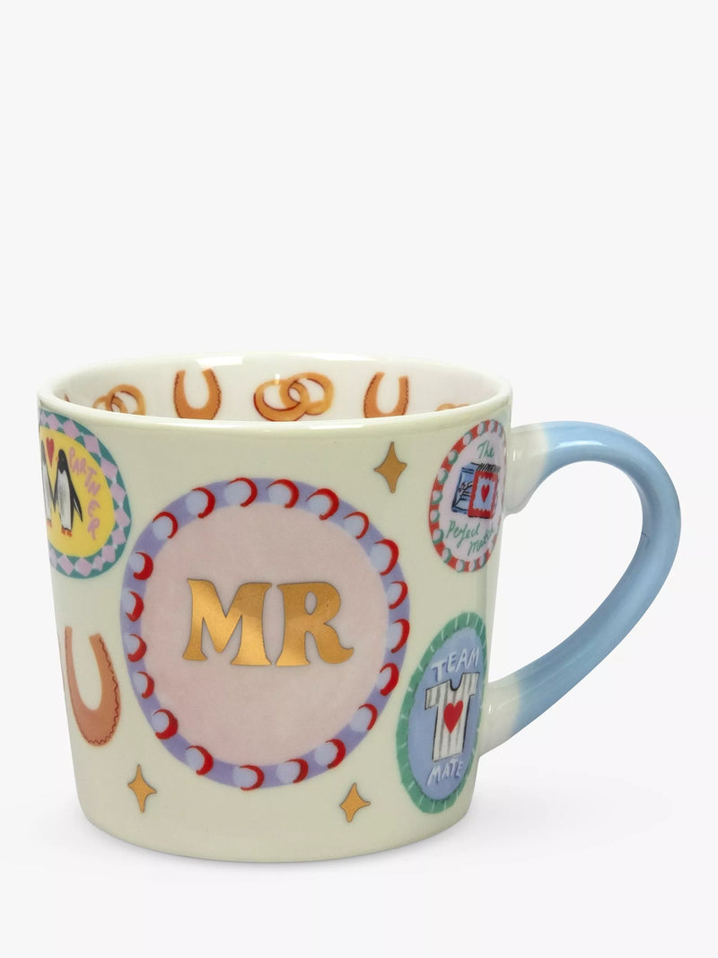 Eleanor Bowmer Mr printed new bone china mug in multi colour, 300ml - British product