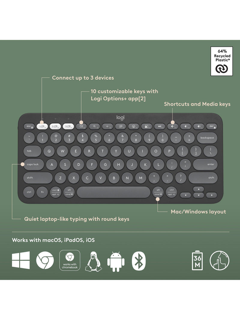 Logitech Pebble Keys 2 K380s kabellose Tastatur, UK-Version