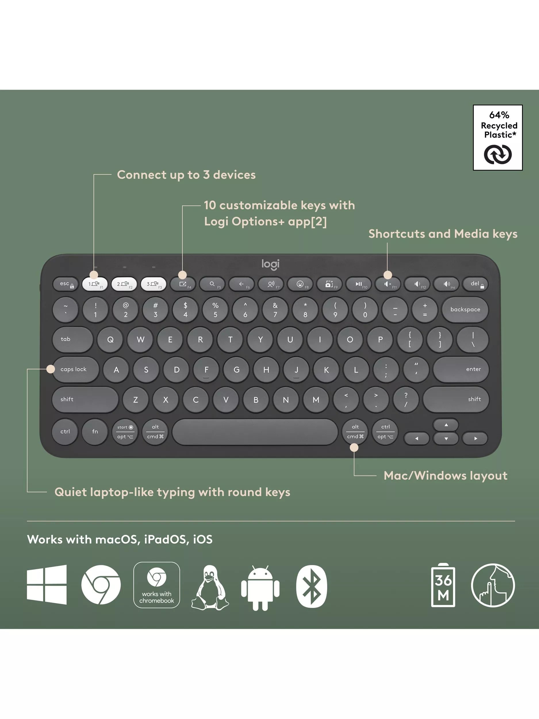 Logitech Pebble Keys 2 K380s wireless keyboard, UK version