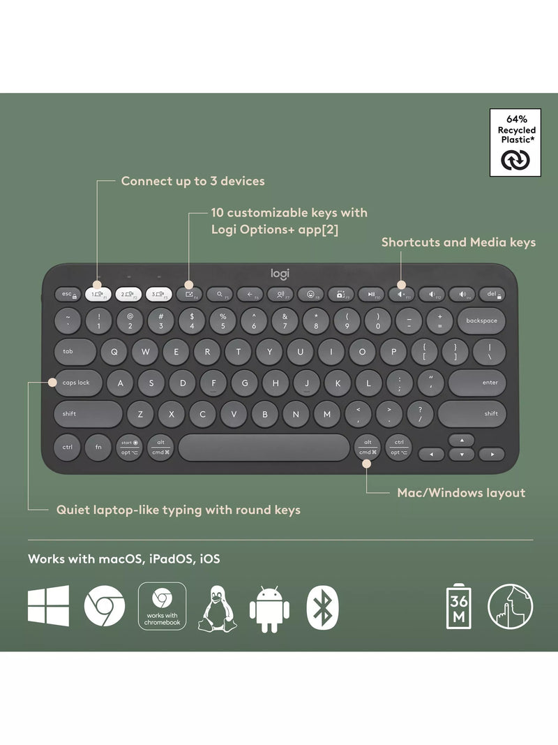 Logitech Pebble Keys 2 K380s wireless keyboard, UK version