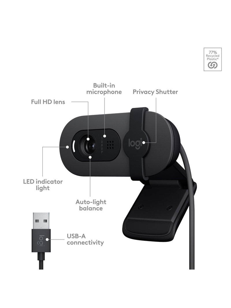 Logitech Brio 100 Full HD 1080p webcam (British brand)