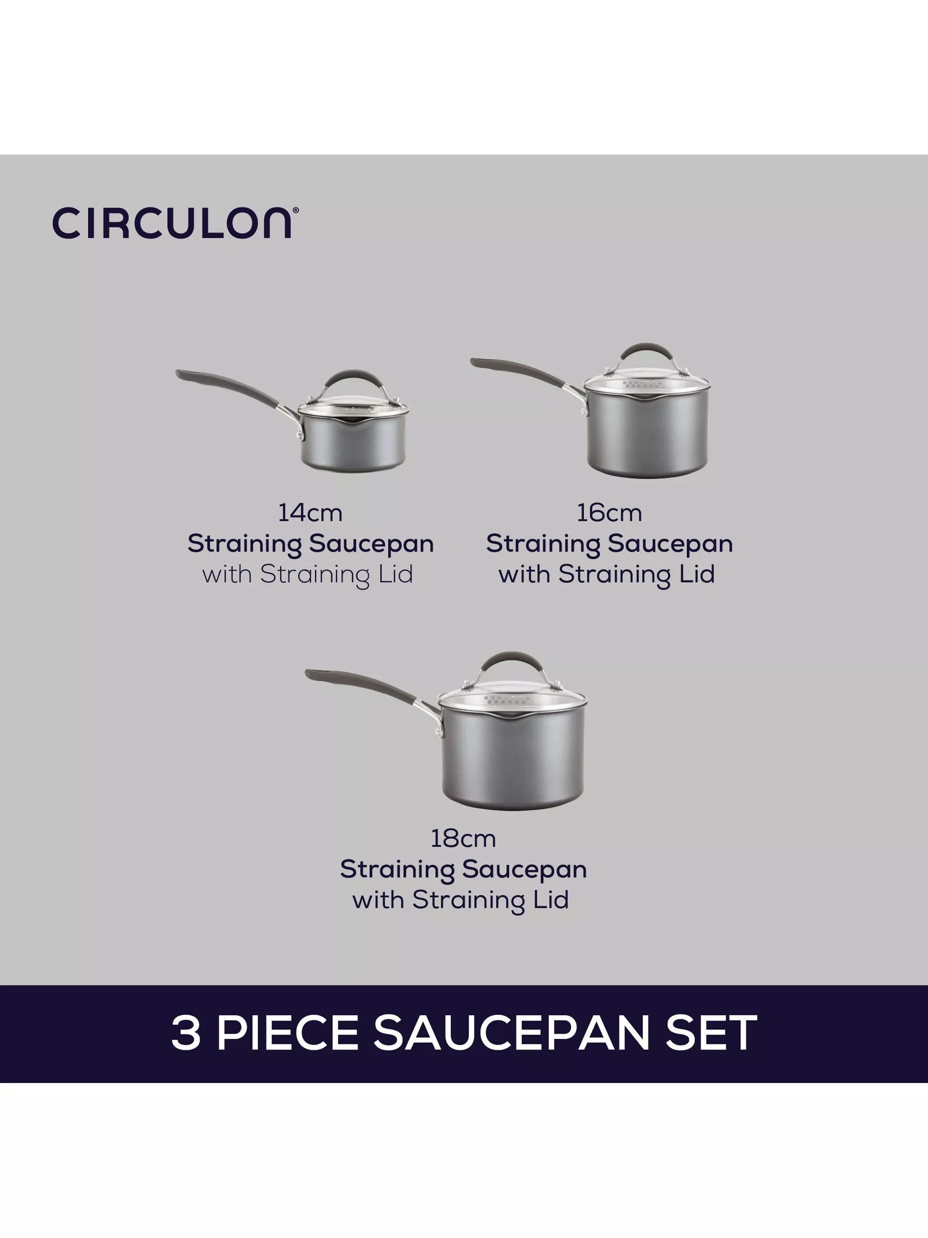 Circulon ScratchDefense saucepan set 3 piece, imported from the UK