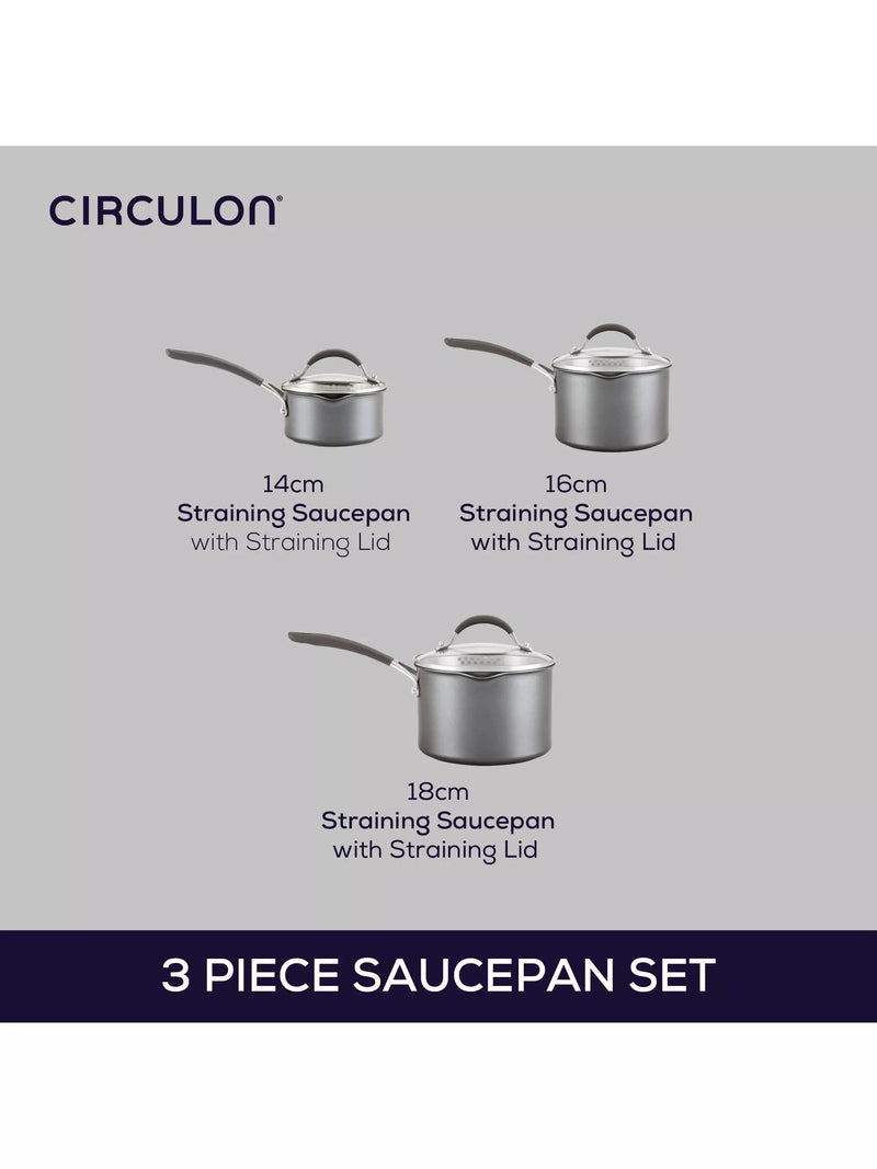 Circulon ScratchDefense saucepan set 3 piece, imported from the UK