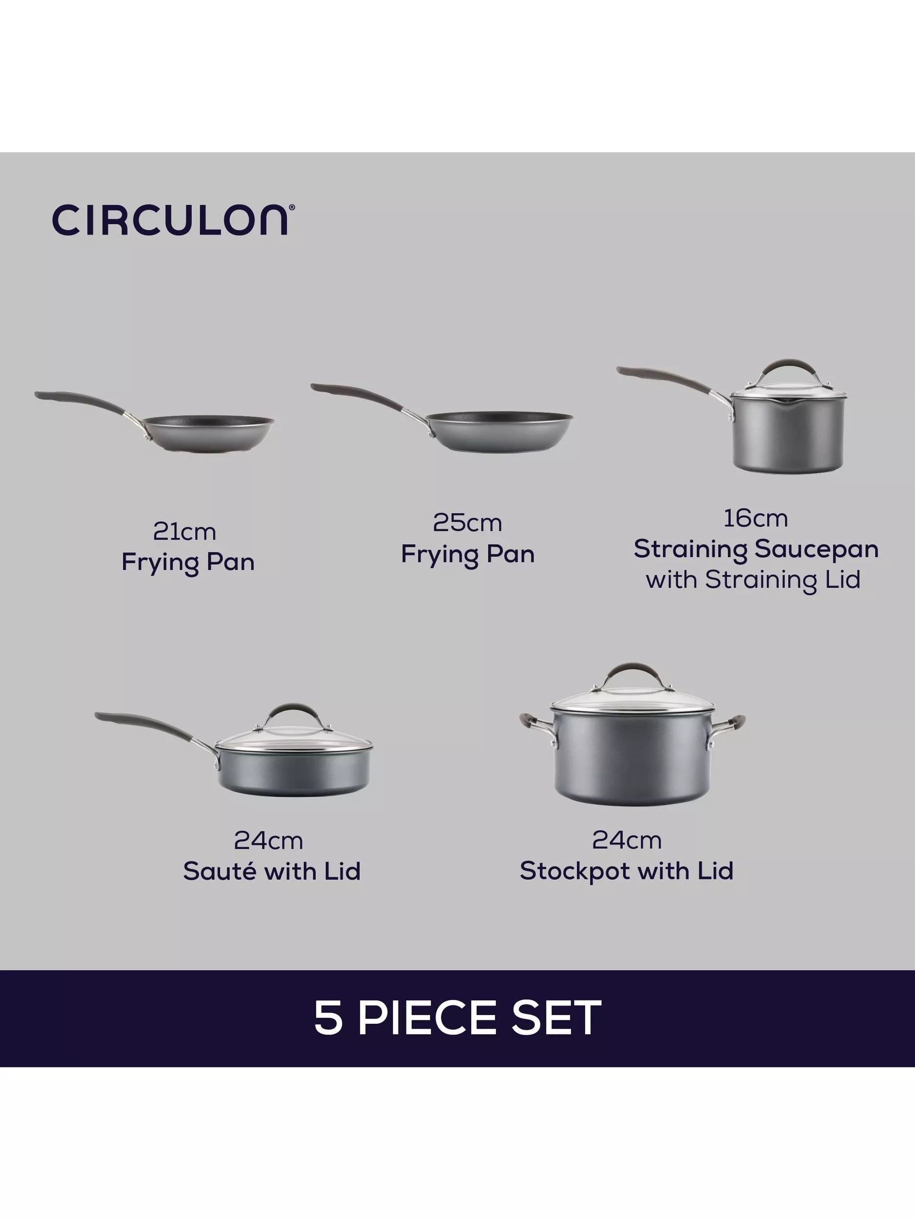 Circulon ScratchDefense non-stick pan set 5 piece, imported from the UK