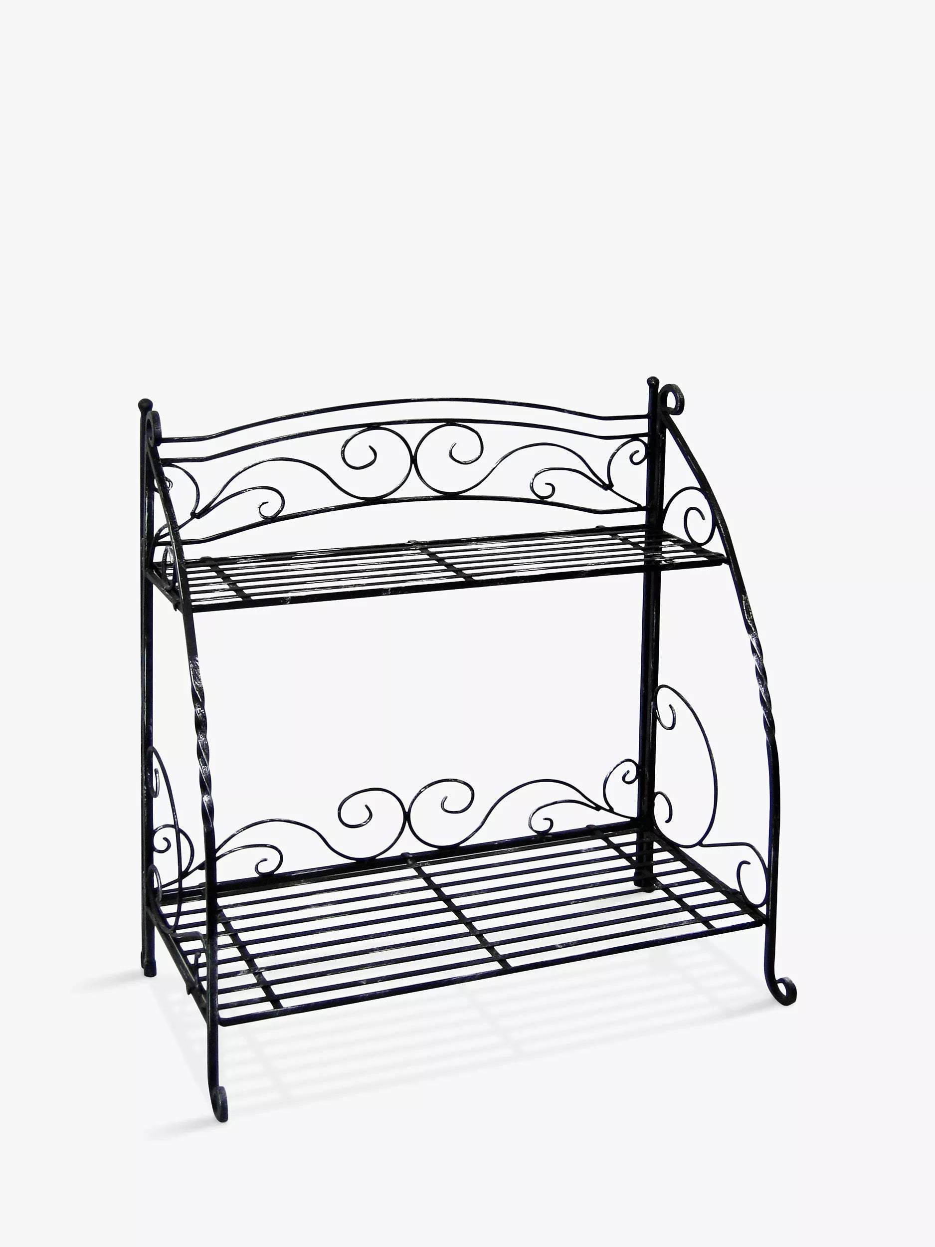VegTrug folding swirl steel plant stand with two shelves, imported from the UK
