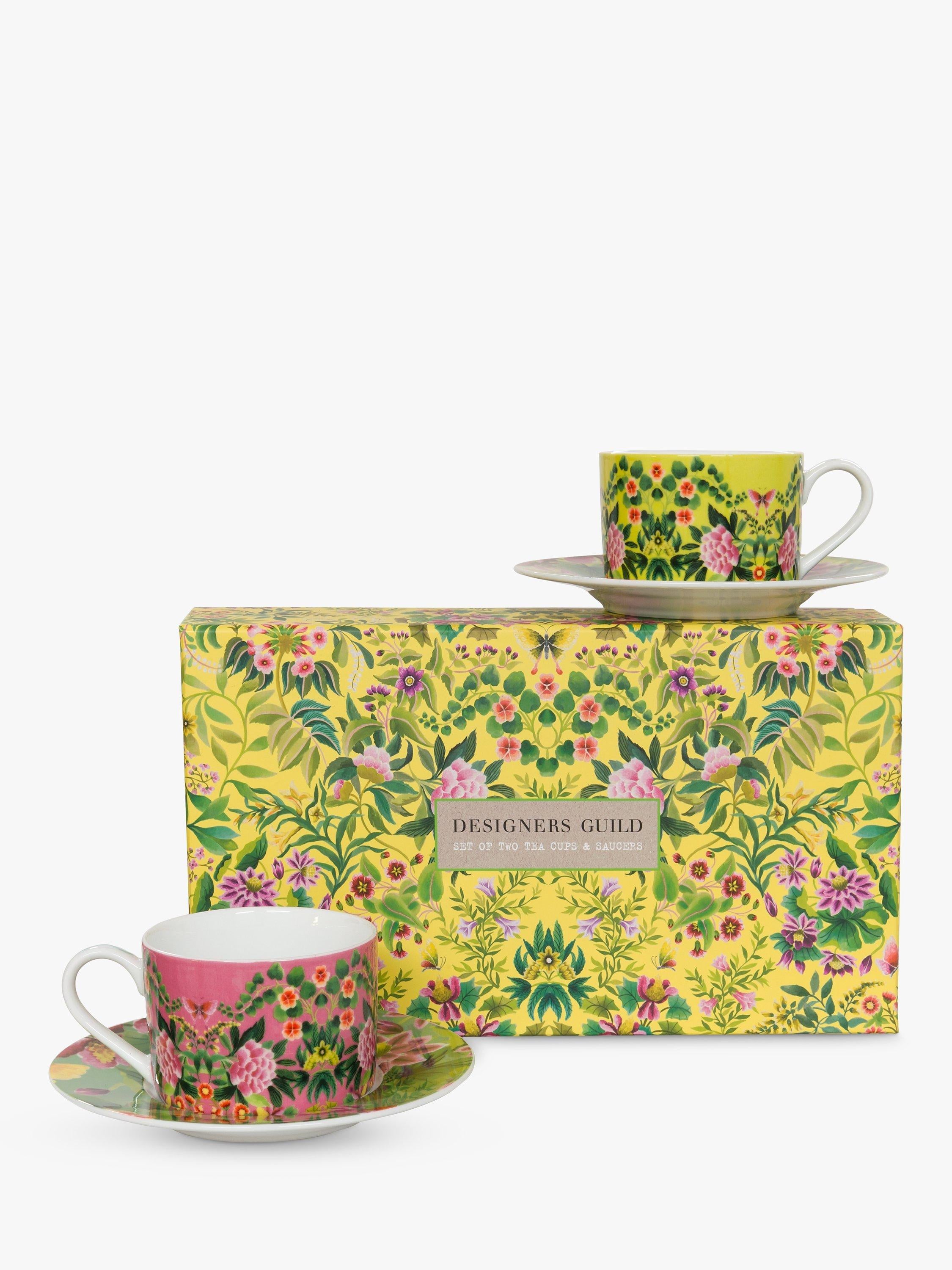 Designers Guild porcelain cup and saucer set with Ikebana floral design, 220ml - British product