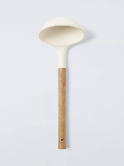 Wood Handle Silicone Head Ladle, FSC-Certified (Oak Wood), Cream