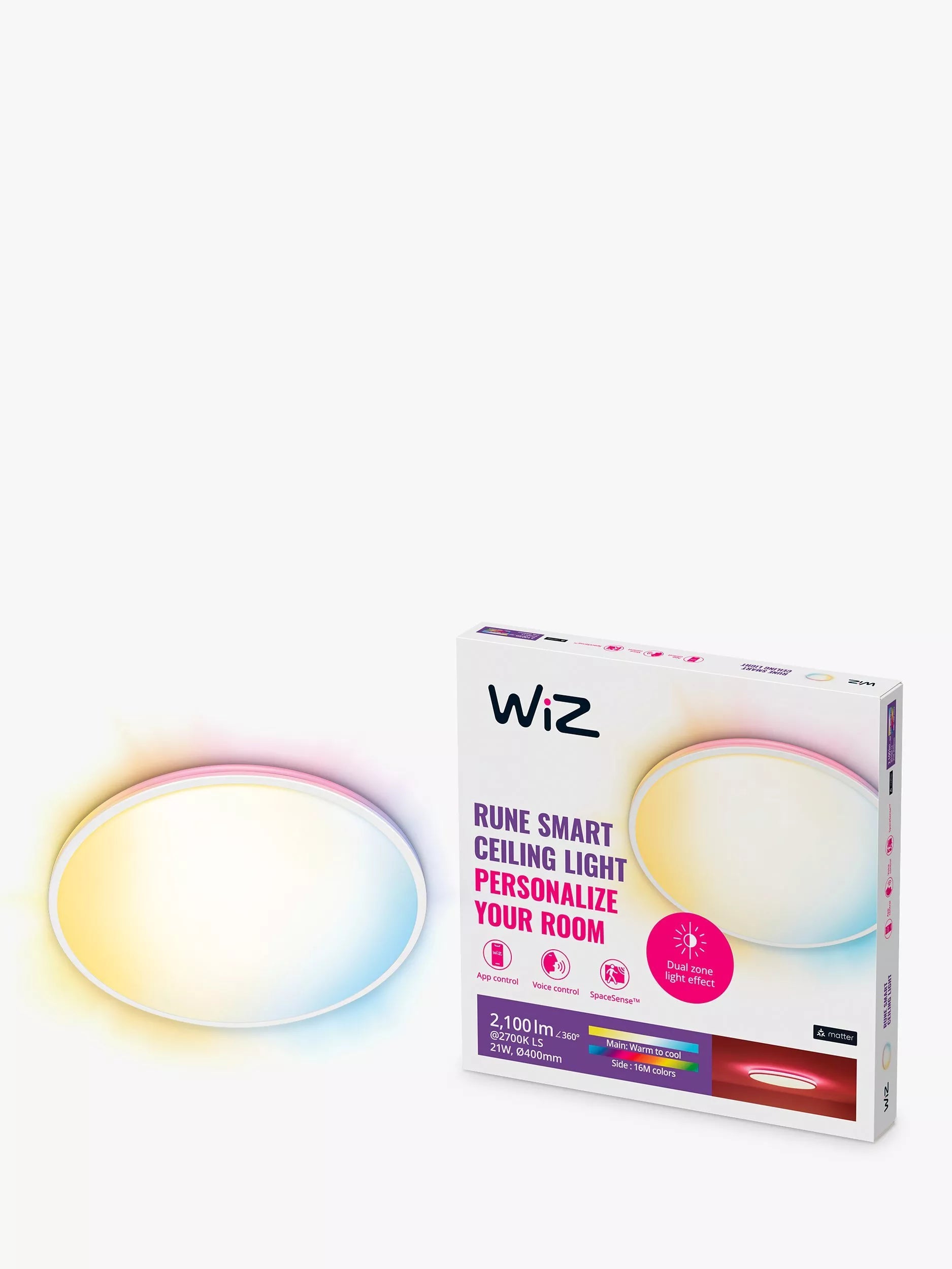 WiZ Smart LED Rune Dual Zone Tunable White Ceiling Light, White