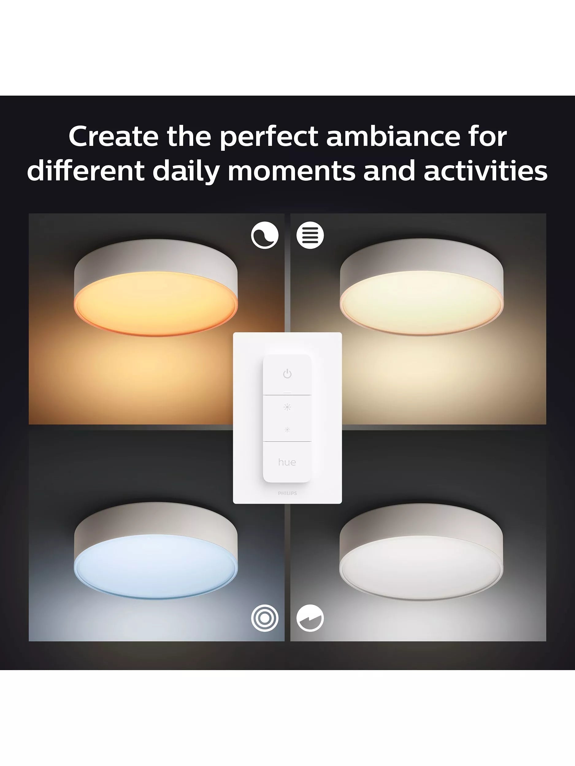 Philips Hue Enrave small flush ceiling light with dimmer switch, imported from the UK