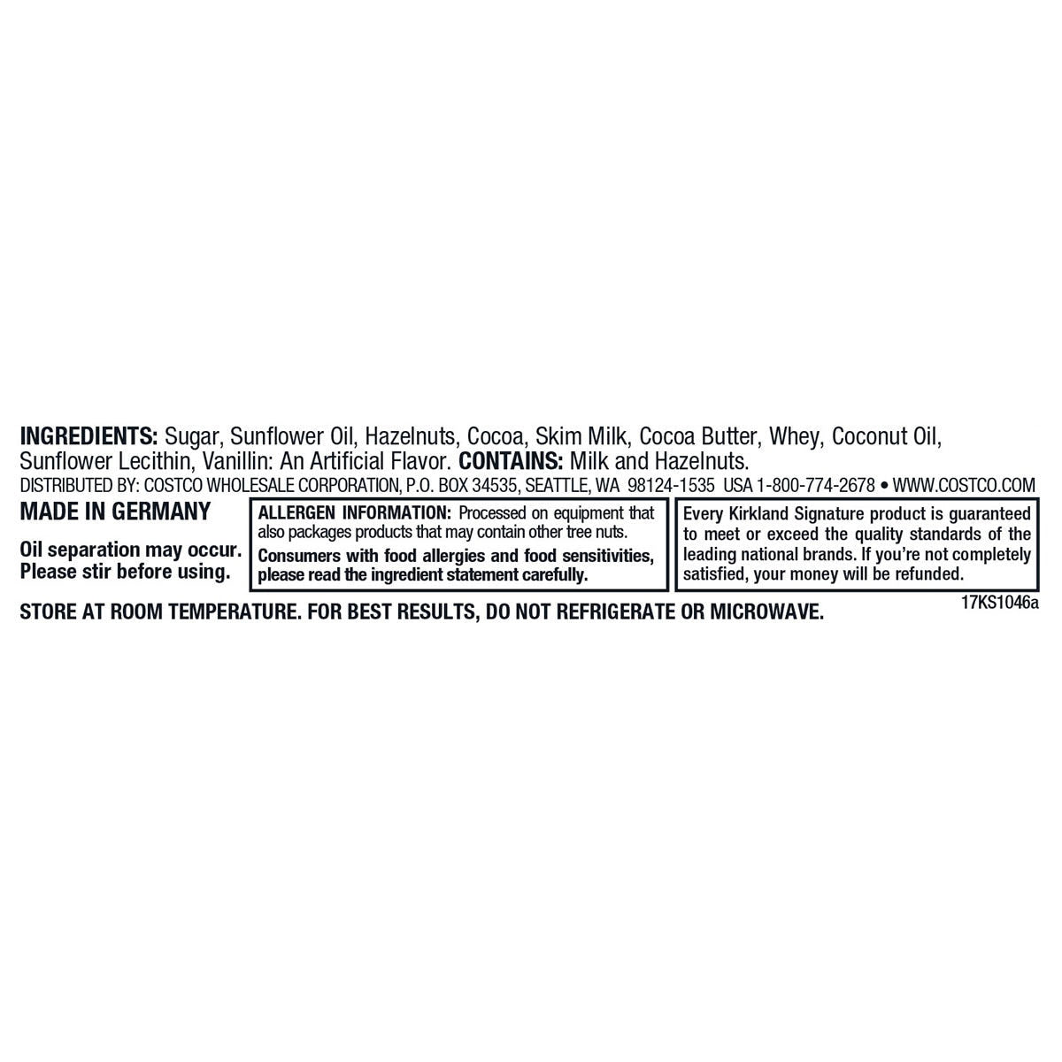 Kirkland Signature hazelnut spread with cocoa 2 x 1kg, UK version
