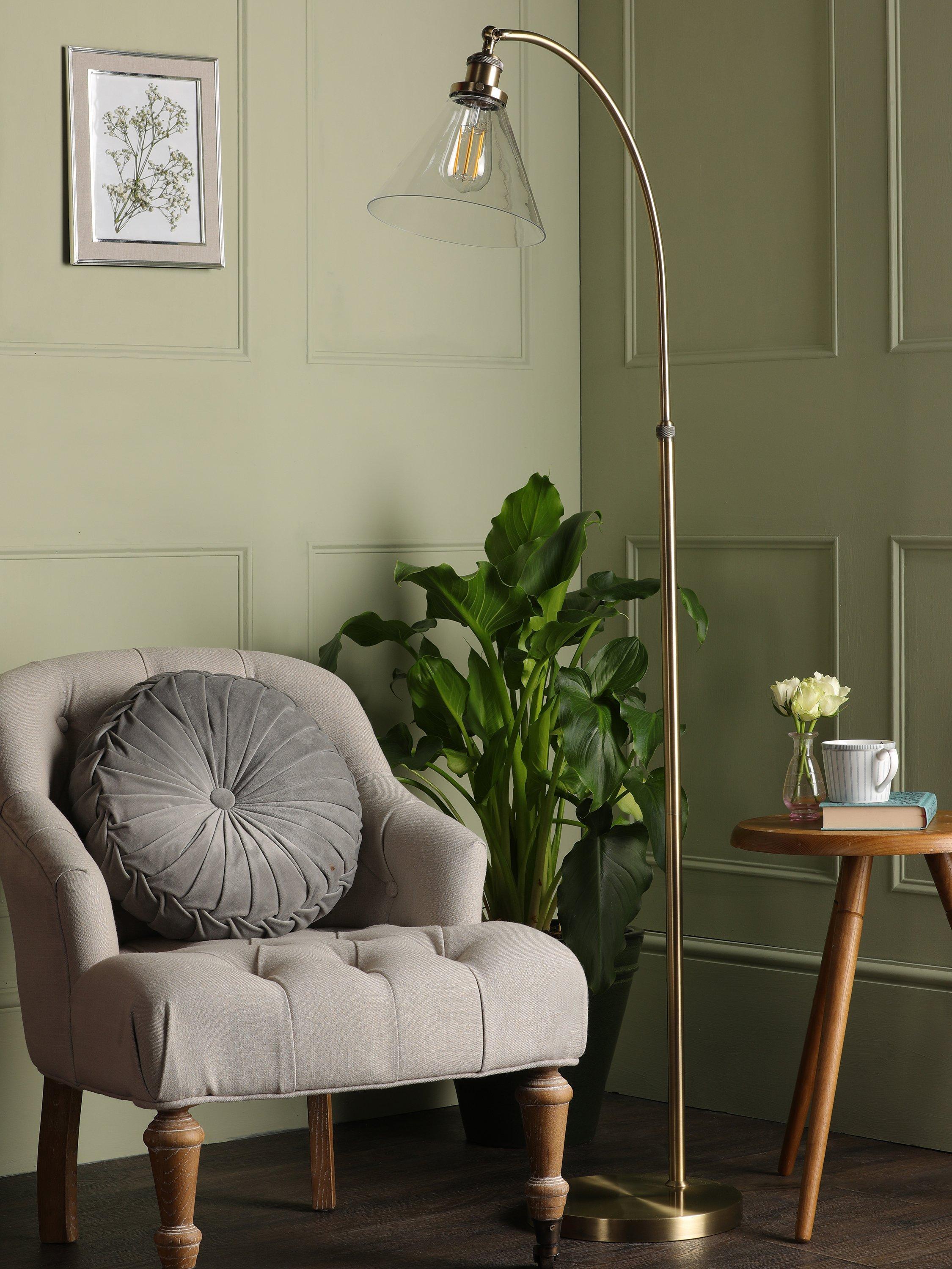 Laura Ashley Isaac floor lamp brass clear glass shade - British product