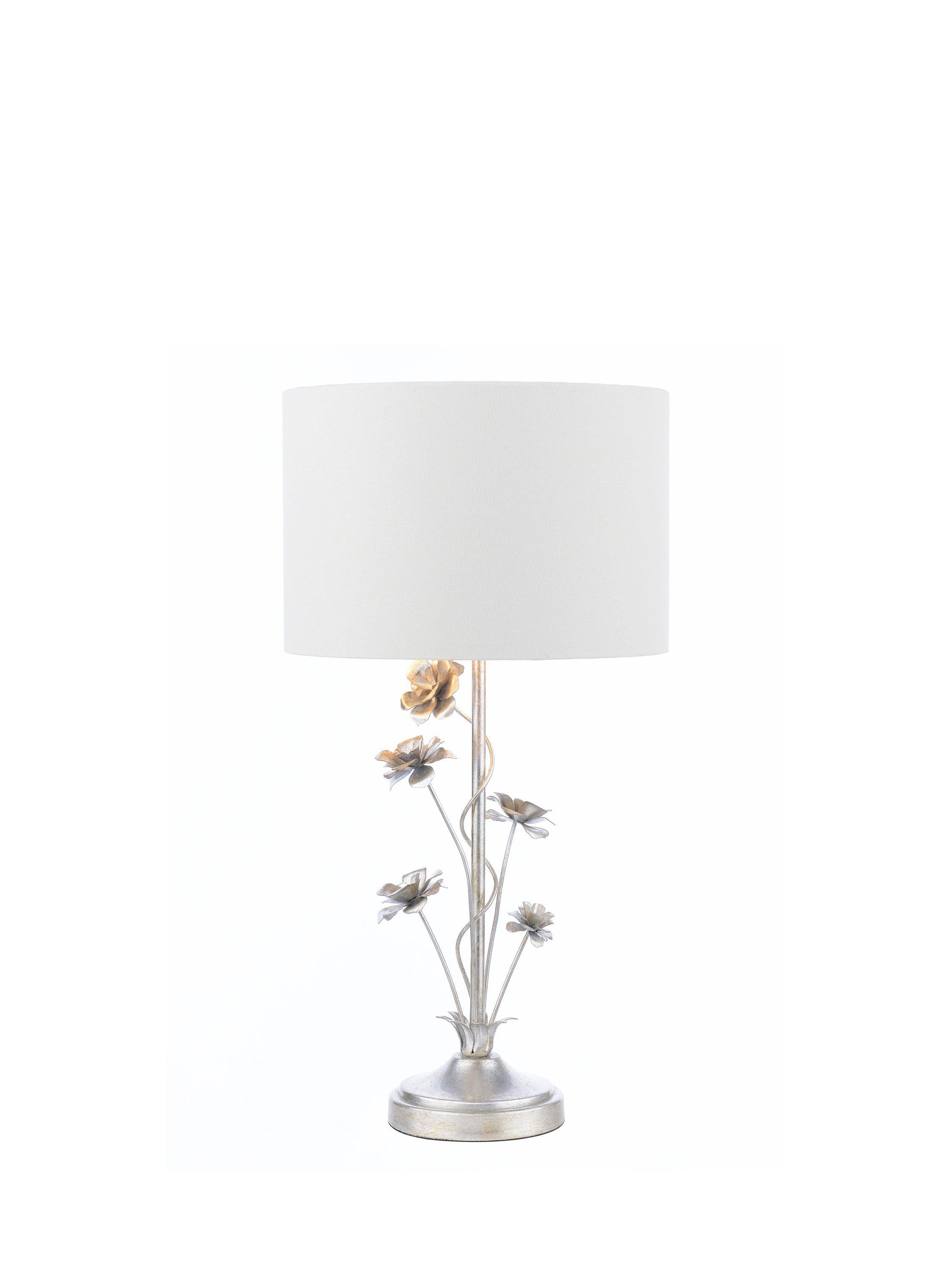 Laura Ashley Lyndale sølv bordlampe med trommeskjerm, importert fra Storbritannia