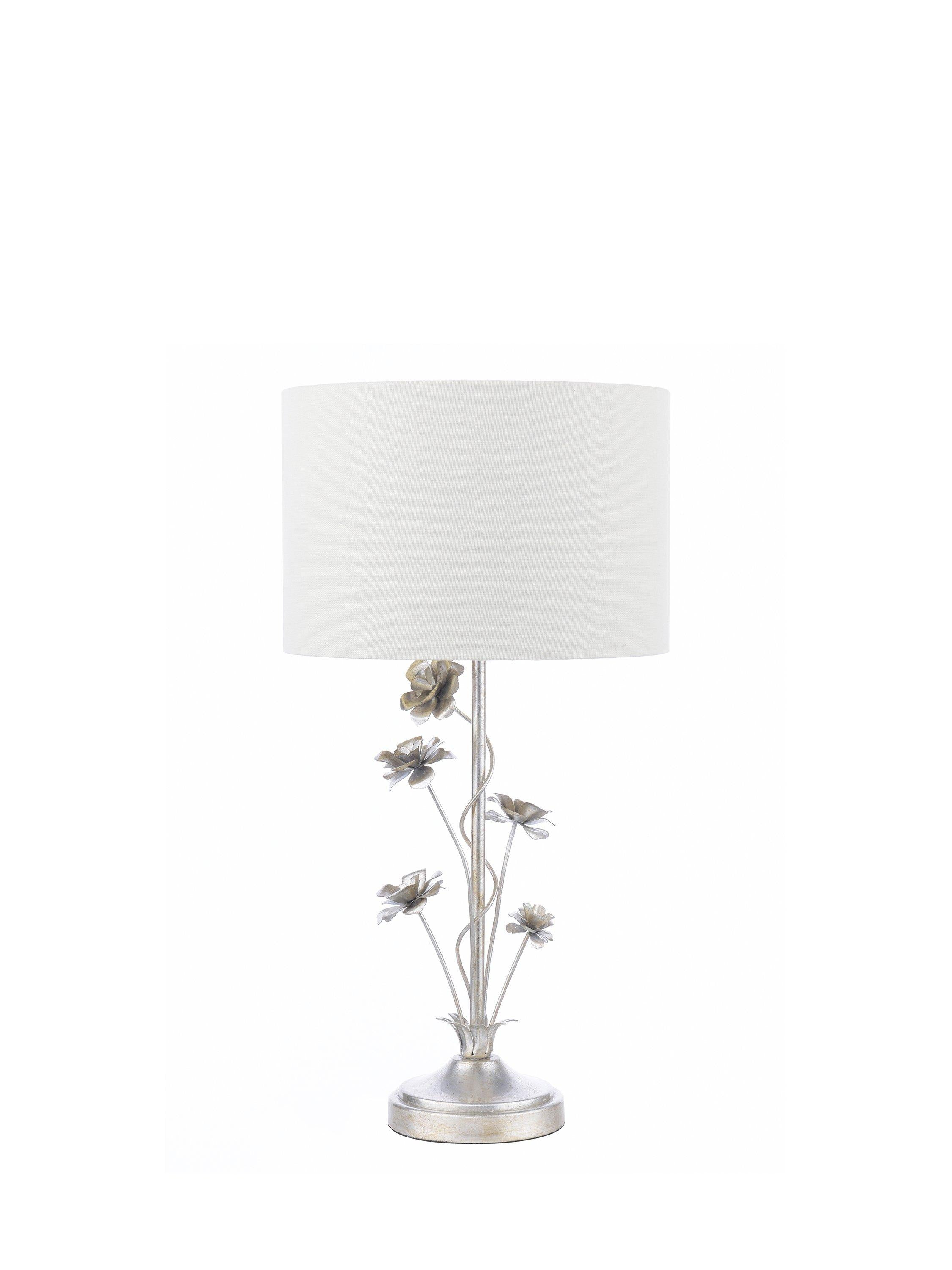 Laura Ashley Lyndale sølv bordlampe med trommeskjerm, importert fra Storbritannia