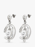 UNOde50 pearl asymmetric drop earrings in silver, imported from the UK