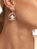 UNOde50 pearl asymmetric drop earrings in silver, imported from the UK