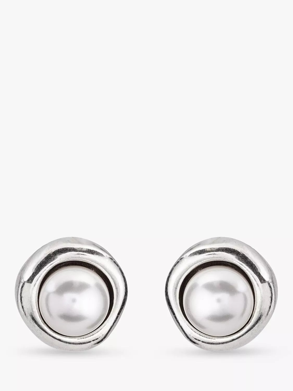 UNOde50 crystal faux pearl round stud earrings silver, imported from the UK