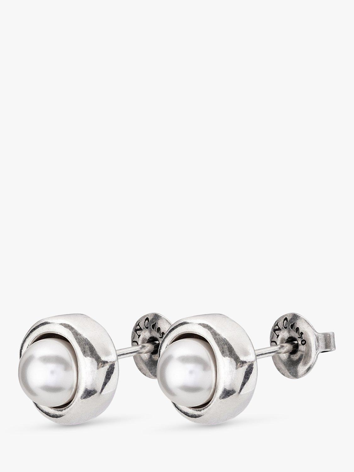 UNOde50 crystal faux pearl round stud earrings silver, imported from the UK