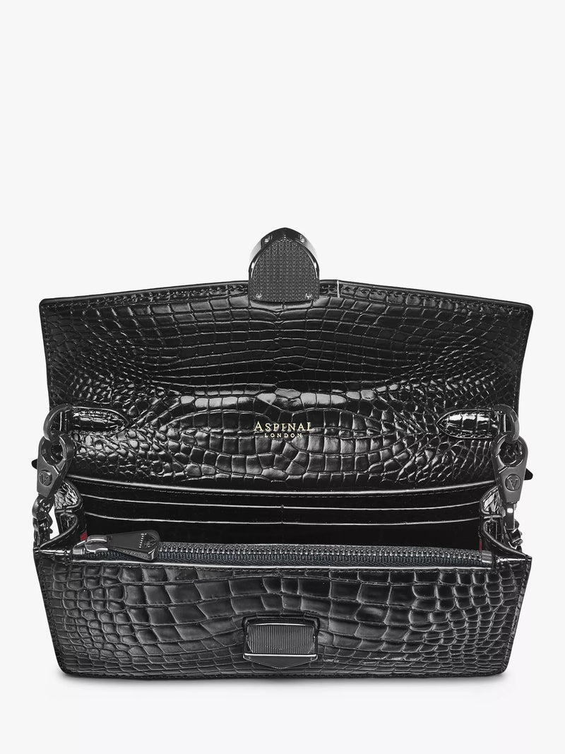 Aspinal of London Mayfair croc effect leather clutch bag, UK version