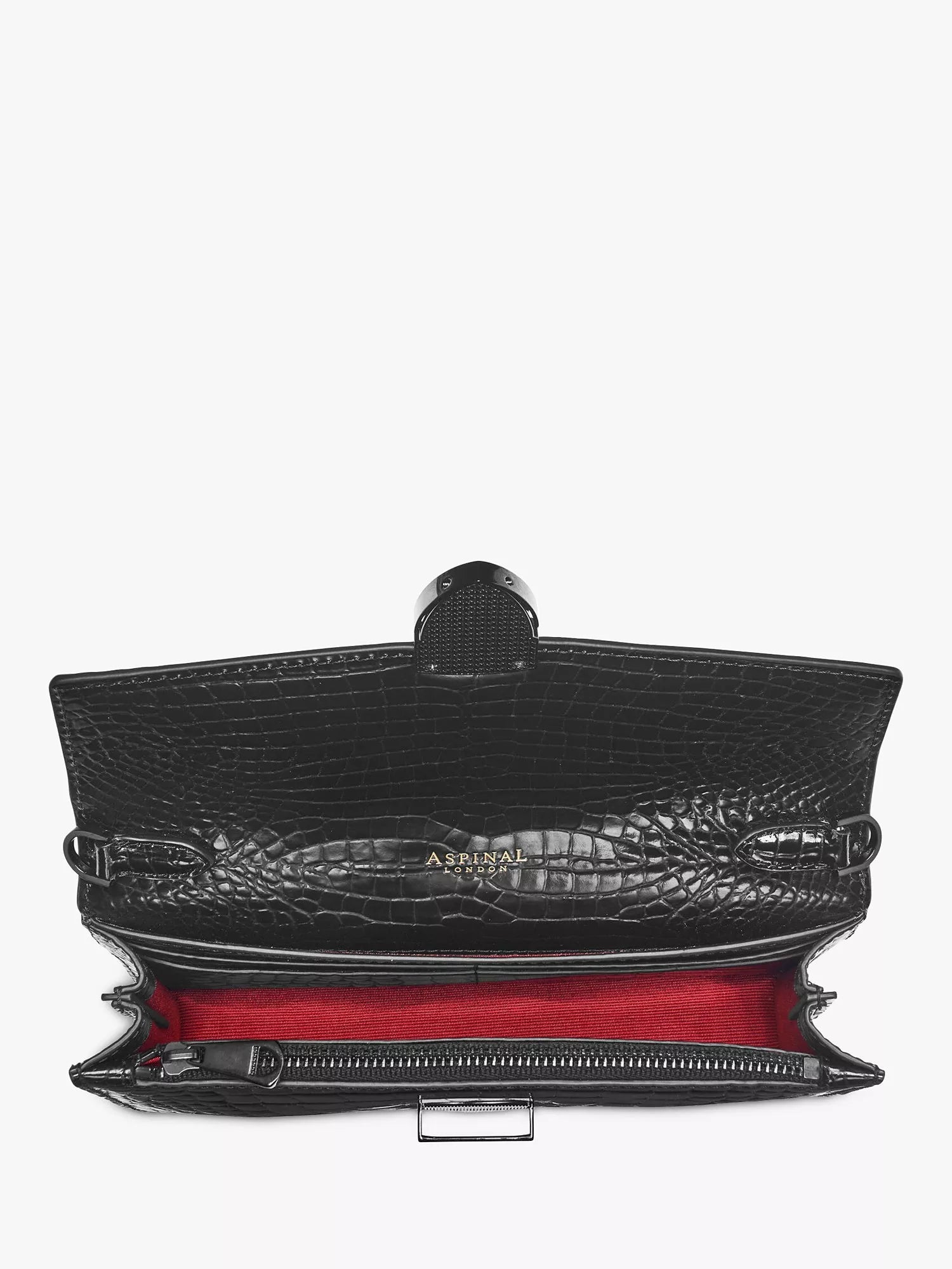 Aspinal of London Mayfair croc effect leather clutch bag, UK version