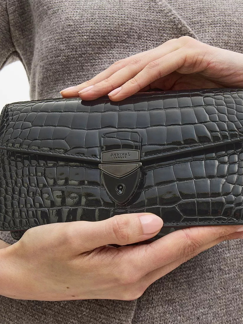 Aspinal of London Mayfair croc effect leather clutch bag, UK version