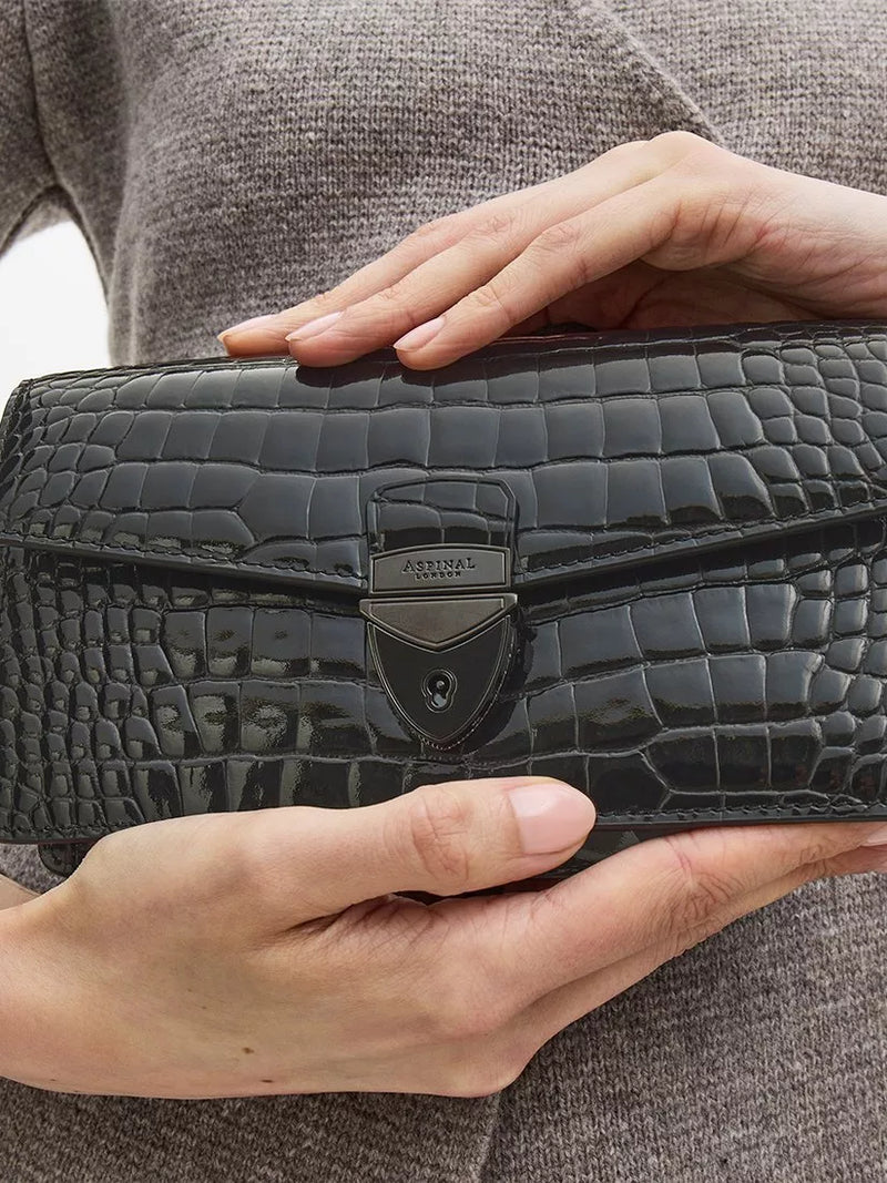 Aspinal of London Mayfair croc effect leather clutch bag, UK version