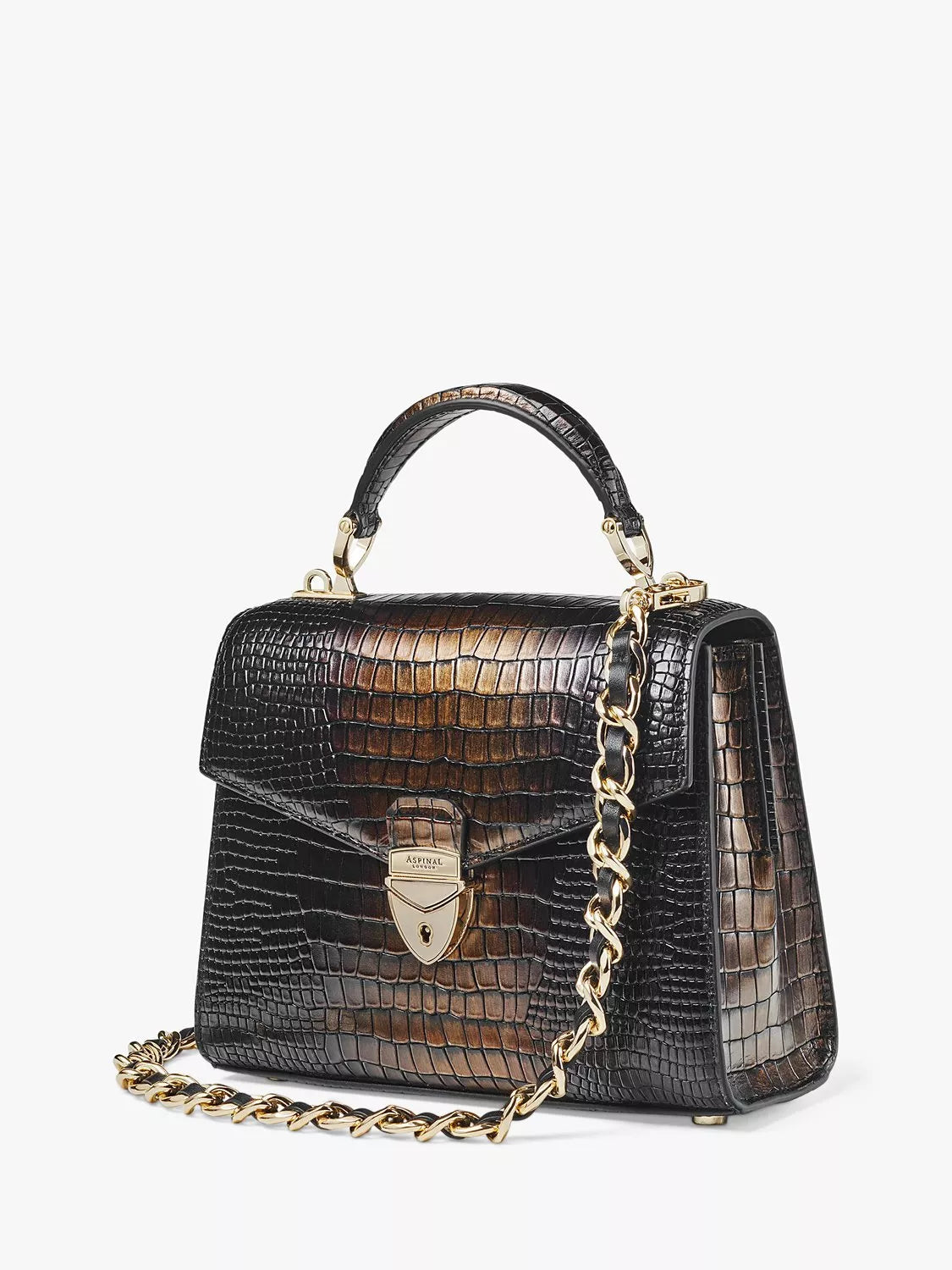 Aspinal Midi Mayfair 2 croc leather cross body bag (British brand)