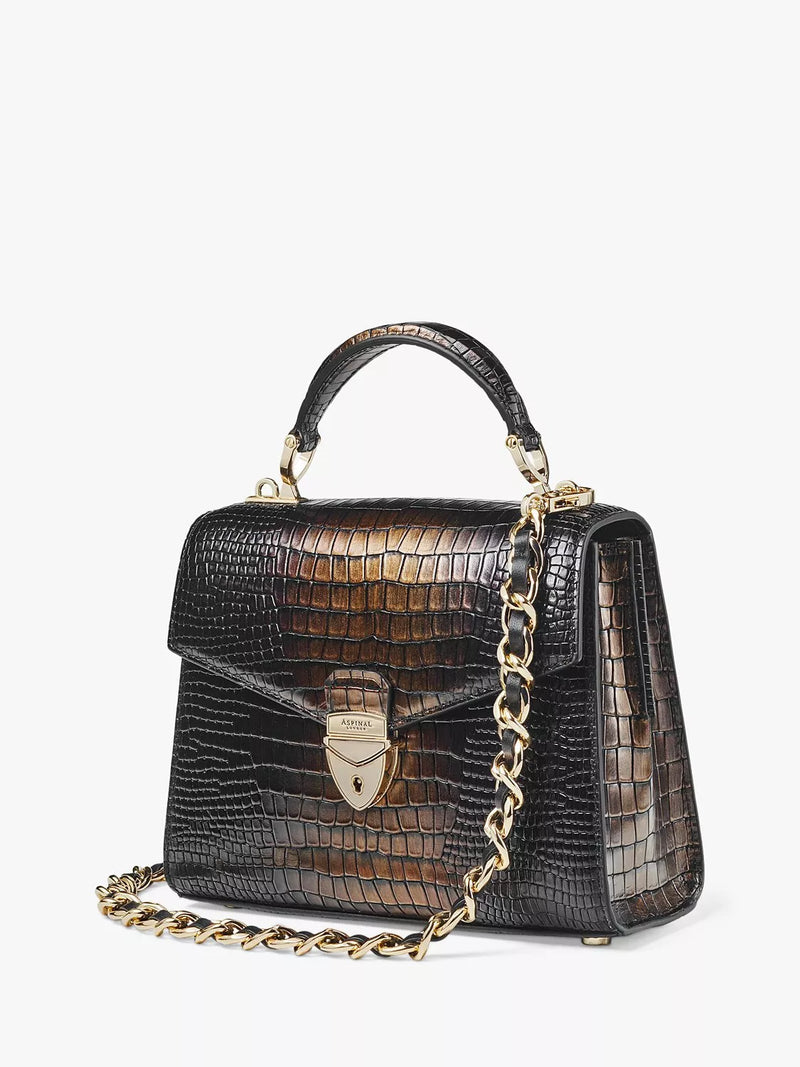 Aspinal Midi Mayfair 2 croc leather cross body bag (British brand)