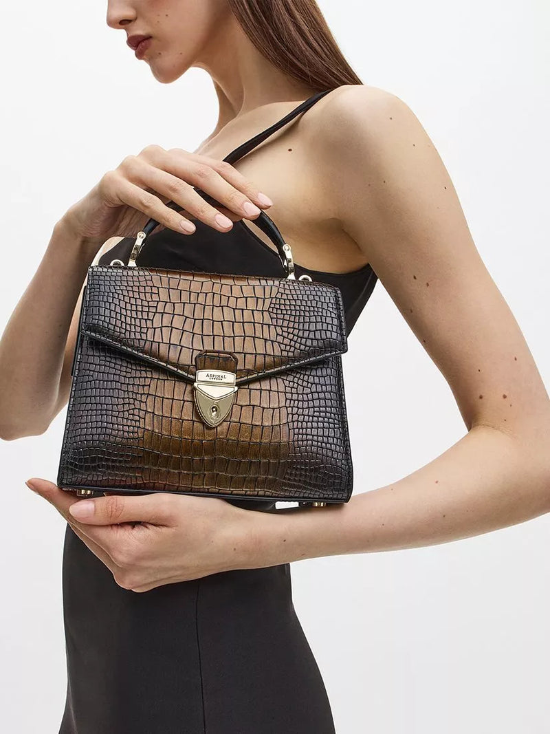 Aspinal Midi Mayfair 2 croc leather cross body bag (British brand)