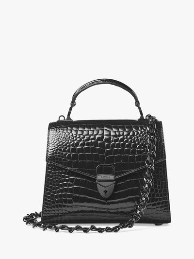 John Lewis Aspinal of London Midi Mayfair 2 Croc Leather Crossbody Bag, Black- Buy online at McGrocer