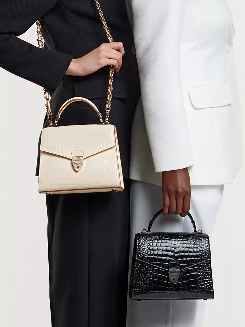Aspinal of London Midi Mayfair 2 croc leather crossbody bag in black (British brand)