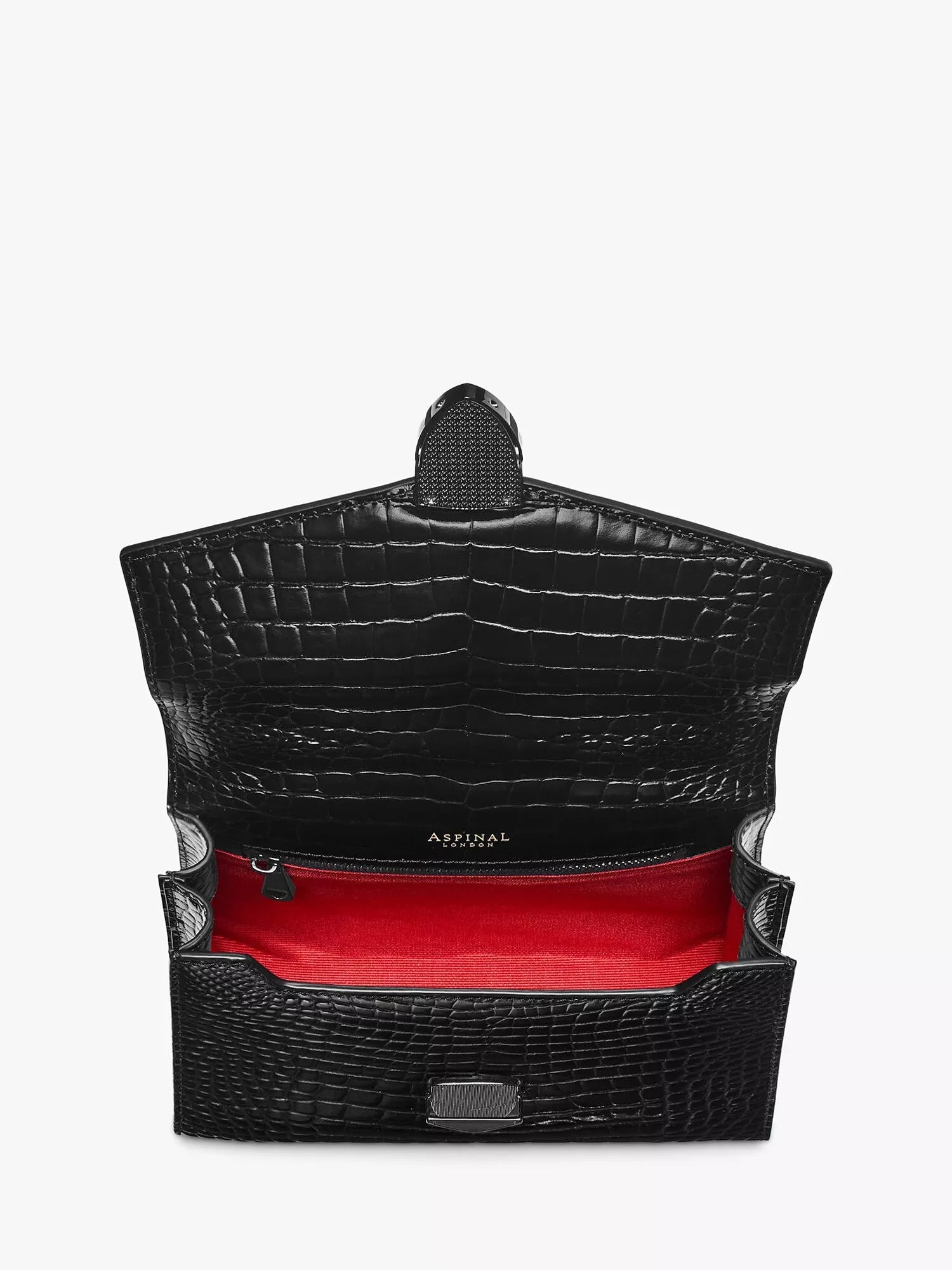 Aspinal of London Midi Mayfair 2 croc leather crossbody bag in black (British brand)